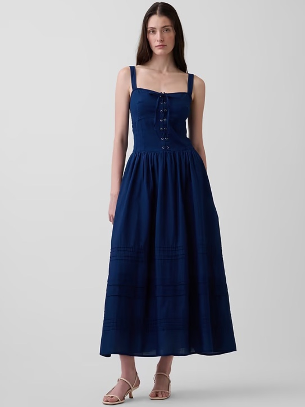 NWT! GAP Medium Indigo Lace-Up Corset Maxi Dress 🪙